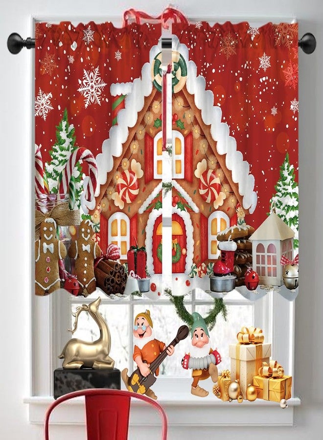 DOTOOMA Red Christmas Gingerbread House Window Treatment Tiers Candy Cane Snowflake Wonderland Xmas Pine Tree Theme Kitchen Living Room Small Window Decor Polyester Supplies 26x36 Inches 2 Panels - Image 5